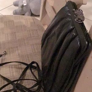 Judith Jack Leather Evening Bag Marcasite Cat